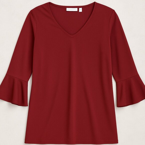 Susan Graver Top Womens Plus 1X Red 3/4 Flare Sleeve Liquid Knit Stretch Blouse - Picture 1 of 10